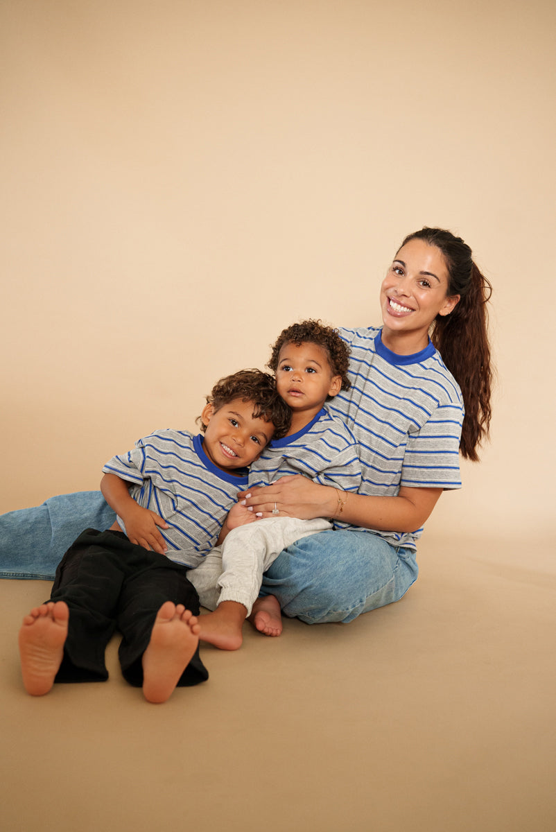Adult Oversized T-Shirt - Blueberry Stripe matching adult lifestyle