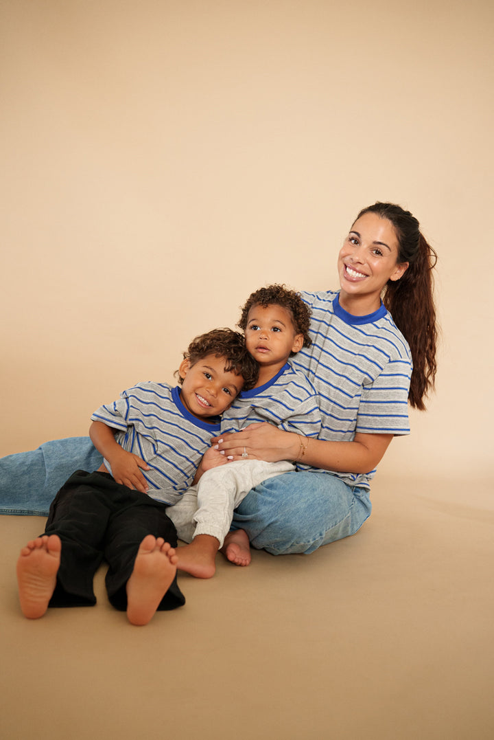 Adult Oversized T-Shirt - Blueberry Stripe matching adult lifestyle
