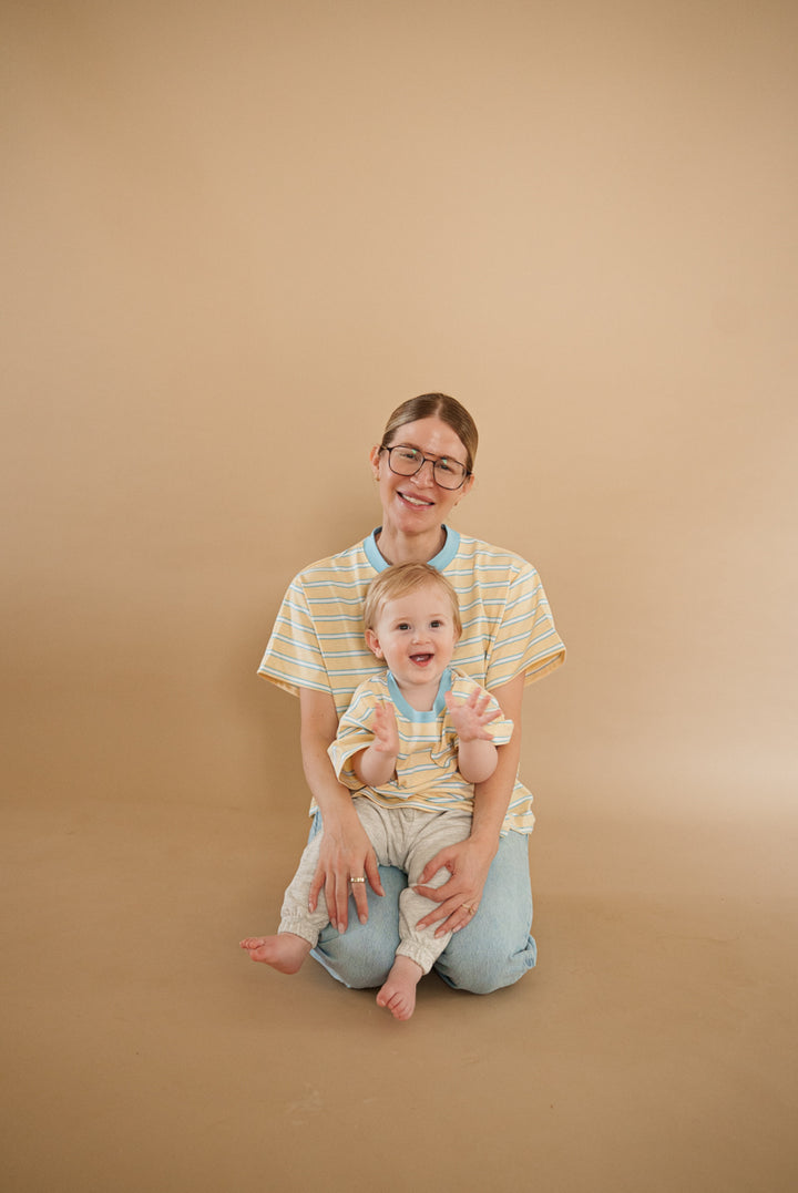 Adult Oversized T-Shirt - Banana Stripe matching adult lifestyle