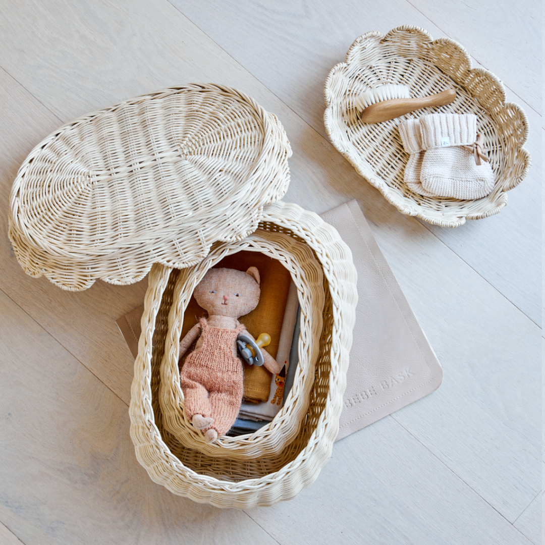 Flora Rattan Scallop Basket Set