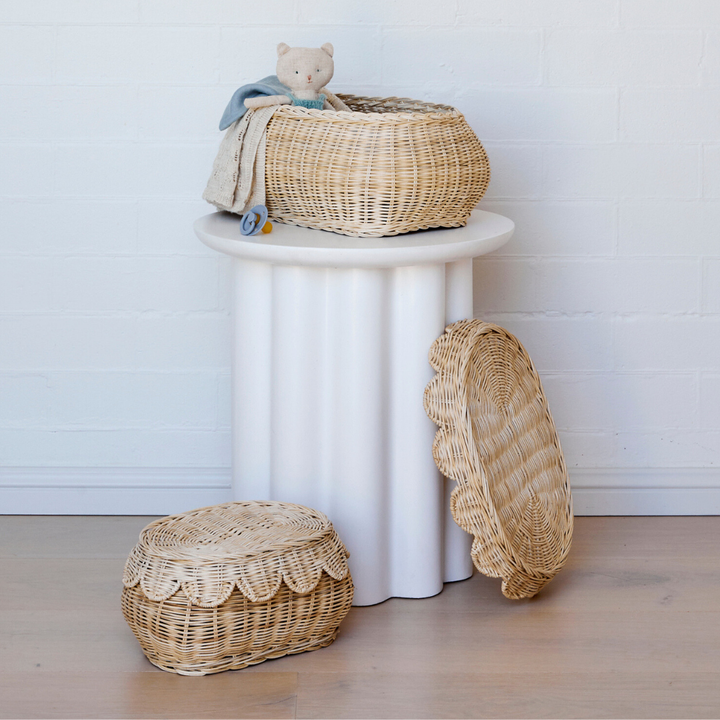 Flora Rattan Scallop Basket Set