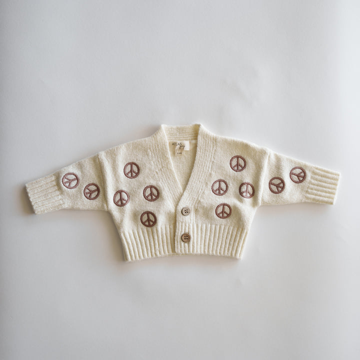 Peace Sign Knit Cropped Cardigan