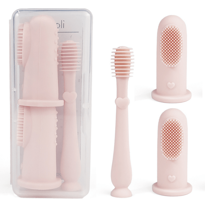 Baby Finger Toothbrush & Tongue Cleaner Oral Set 3m+ (Blush) - shopatlasgrey