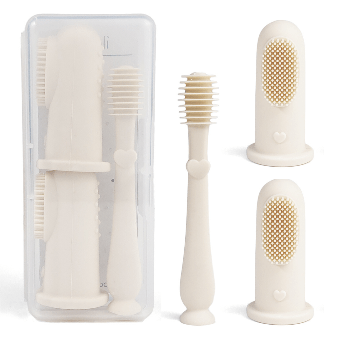 Baby Finger Toothbrush & Tongue Cleaner Oral Set 3m+ (Ivory) - shopatlasgrey