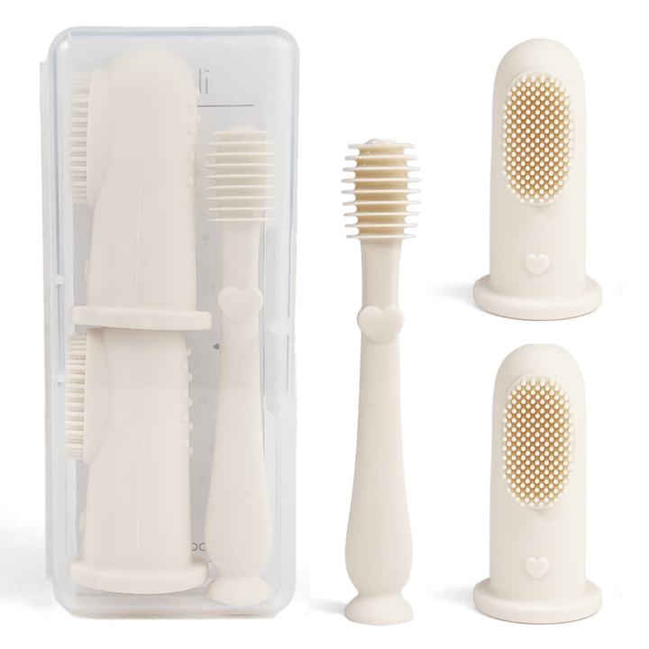 Baby Finger Toothbrush & Tongue Cleaner Oral Set 3m+ (Ivory) - shopatlasgrey