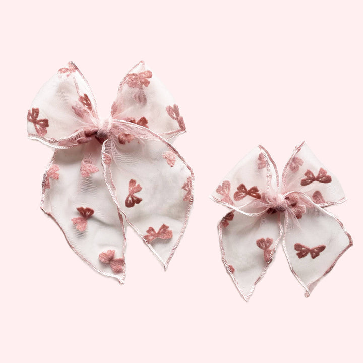 Mauve Flocked Bows Elle Bow