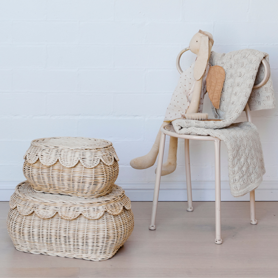 Flora Rattan Scallop Basket Set