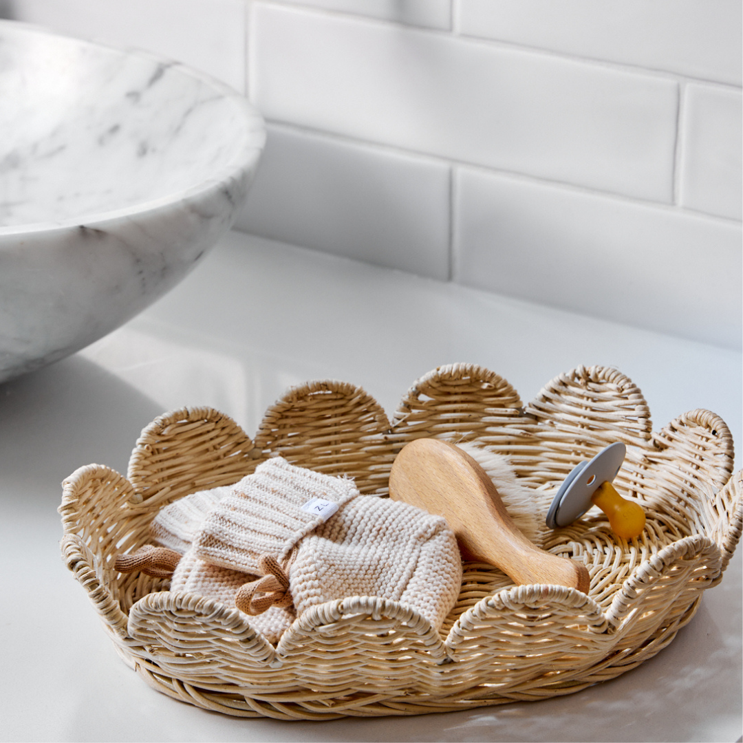 Flora Rattan Scallop Basket Set