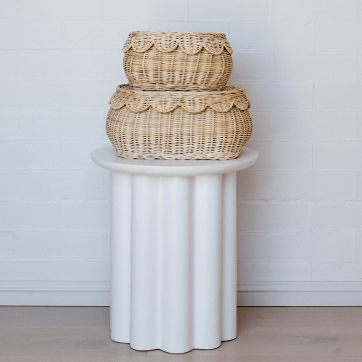 Flora Rattan Scallop Basket Set - shopatlasgrey