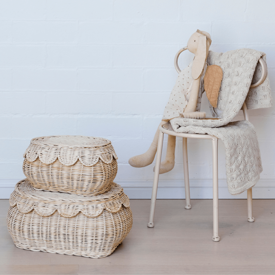 Flora Rattan Scallop Basket Set - shopatlasgrey