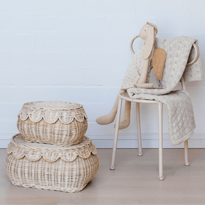 Flora Rattan Scallop Basket Set - shopatlasgrey