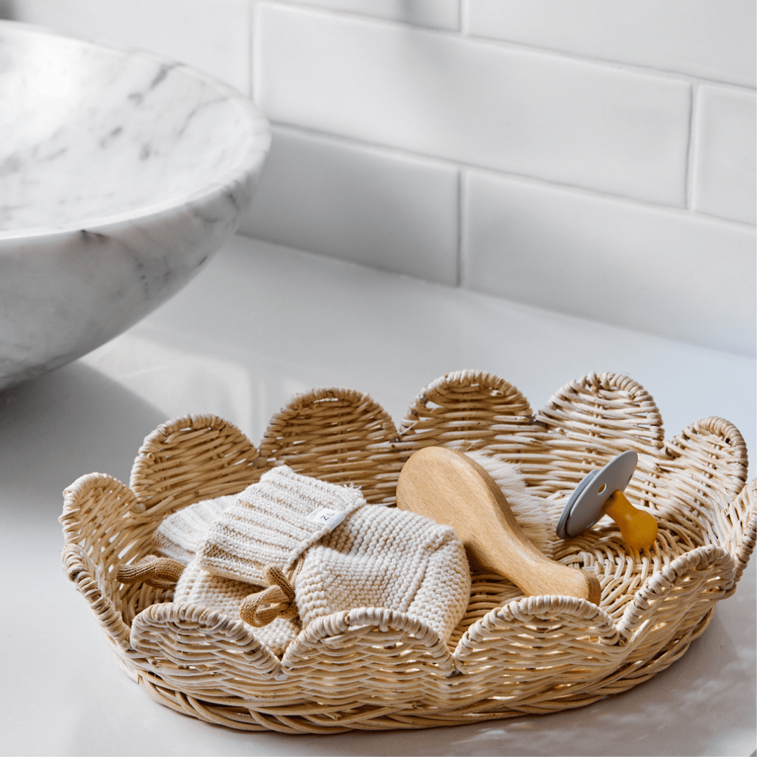 Flora Rattan Scallop Basket Set - shopatlasgrey