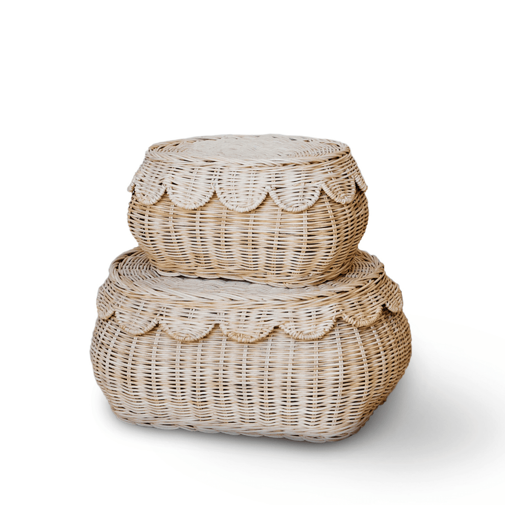 Flora Rattan Scallop Basket Set - shopatlasgrey