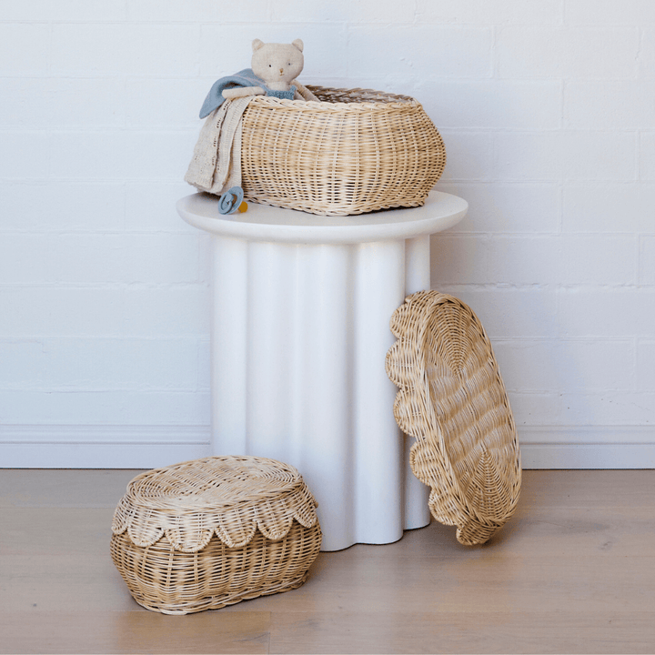 Flora Rattan Scallop Basket Set - shopatlasgrey