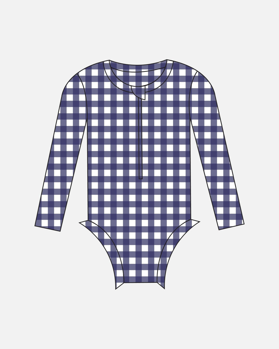 Longsleeve Ruffle Swim SPF One Piece - Navy Gingham - shopatlasgrey