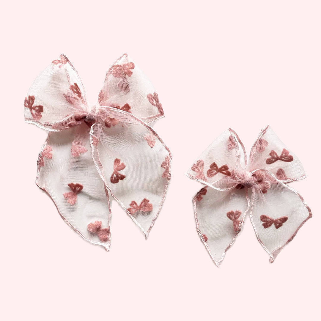 Mauve Flocked Bows Elle Bow - shopatlasgrey