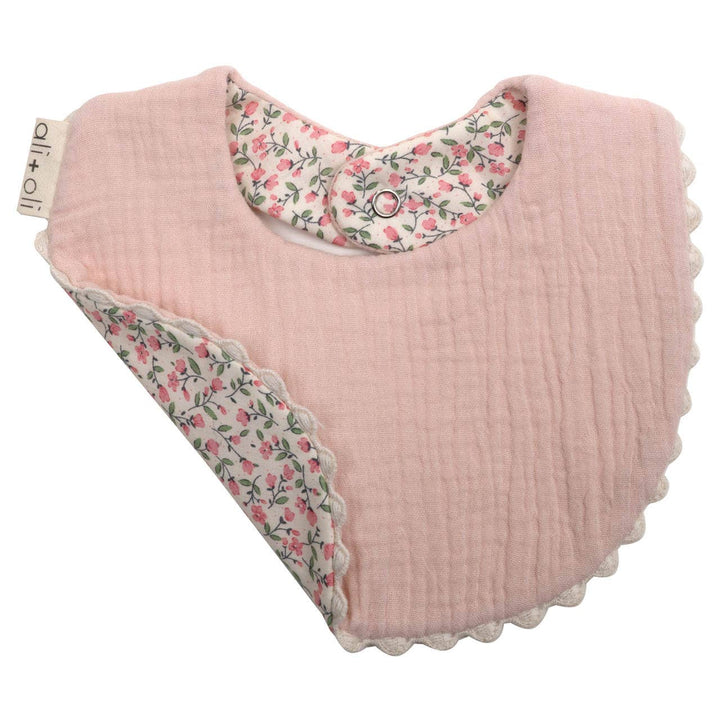 Muslin Cotton Baby Bib Double Sided (Pink/Flowers) - shopatlasgrey