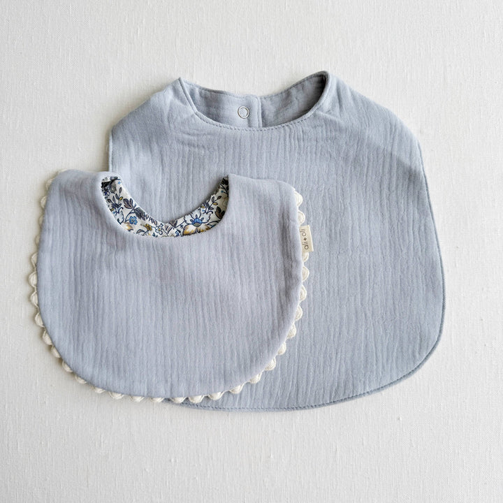 Muslin Cotton Reversable Baby Bib (Blue/Flowers) - shopatlasgrey