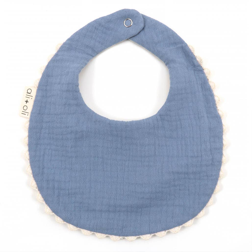 Muslin Cotton Reversable Baby Bib (Blue/Flowers) - shopatlasgrey