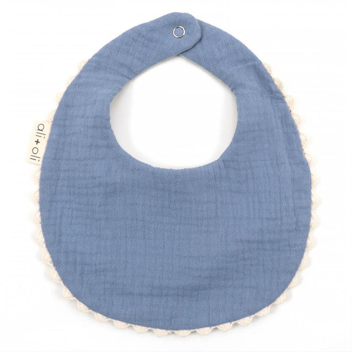 Muslin Cotton Reversable Baby Bib (Blue/Flowers) - shopatlasgrey
