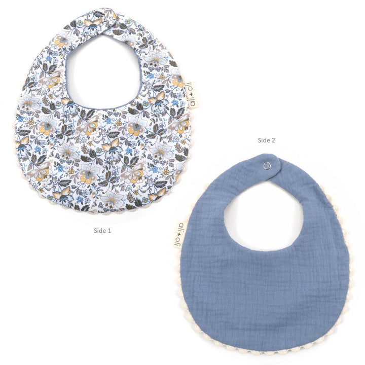 Muslin Cotton Reversable Baby Bib (Blue/Flowers) - shopatlasgrey