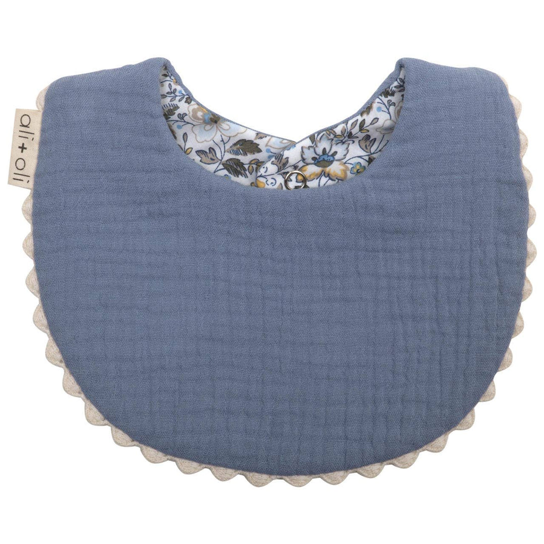 Muslin Cotton Reversable Baby Bib (Blue/Flowers) - shopatlasgrey