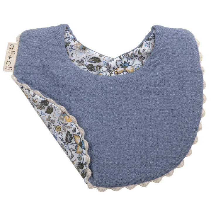 Muslin Cotton Reversable Baby Bib (Blue/Flowers) - shopatlasgrey