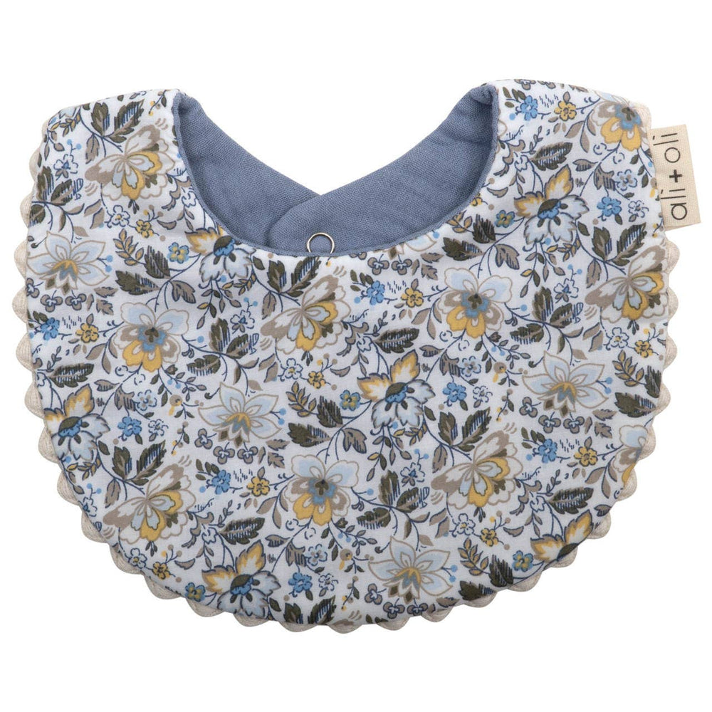 Muslin Cotton Reversable Baby Bib (Blue/Flowers) - shopatlasgrey