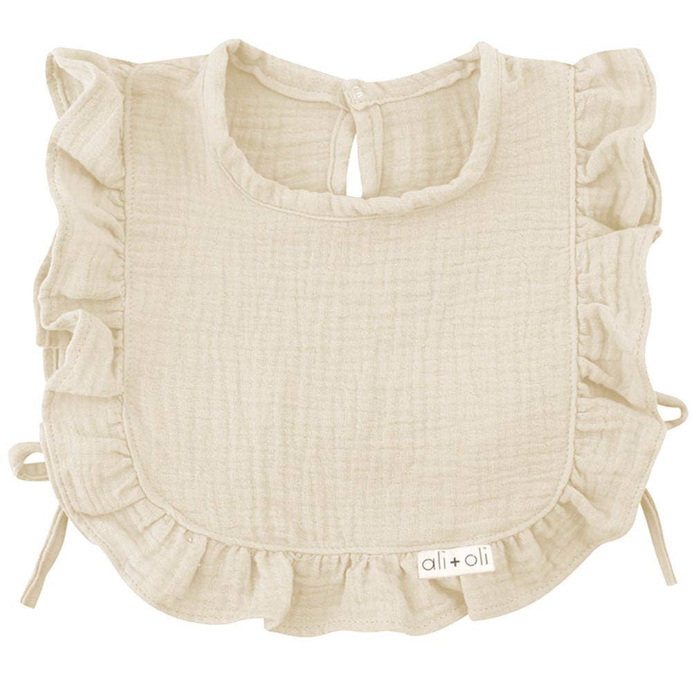 Muslin Cotton Ruffle Baby Bib (Ivory) - shopatlasgrey