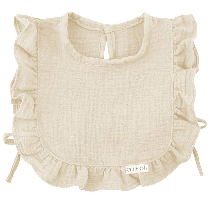 Muslin Cotton Ruffle Baby Bib (Ivory) - shopatlasgrey