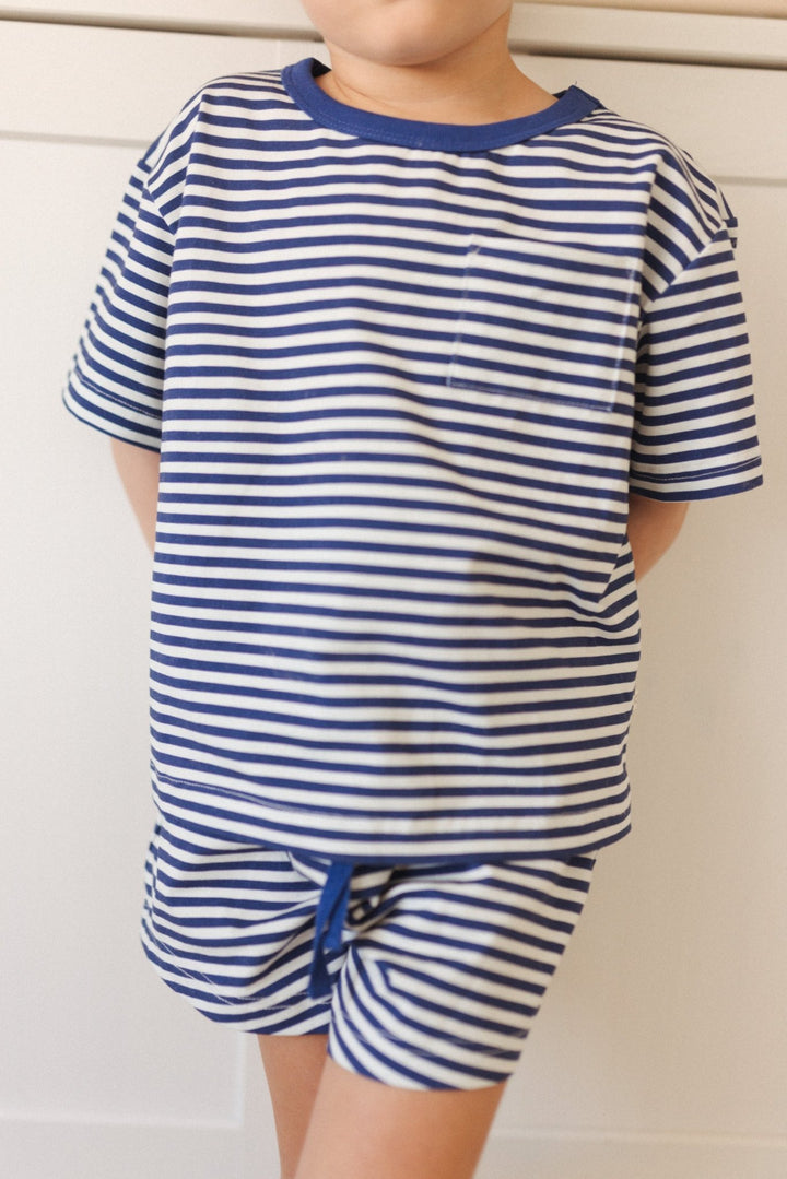 Organic Ringer Short Sleeve Set - Striped Navy - shopatlasgrey