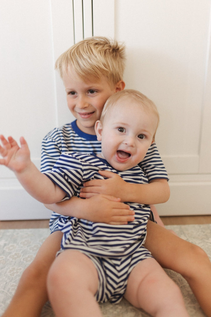 Organic Ringer Short Sleeve Set - Striped Navy - shopatlasgrey