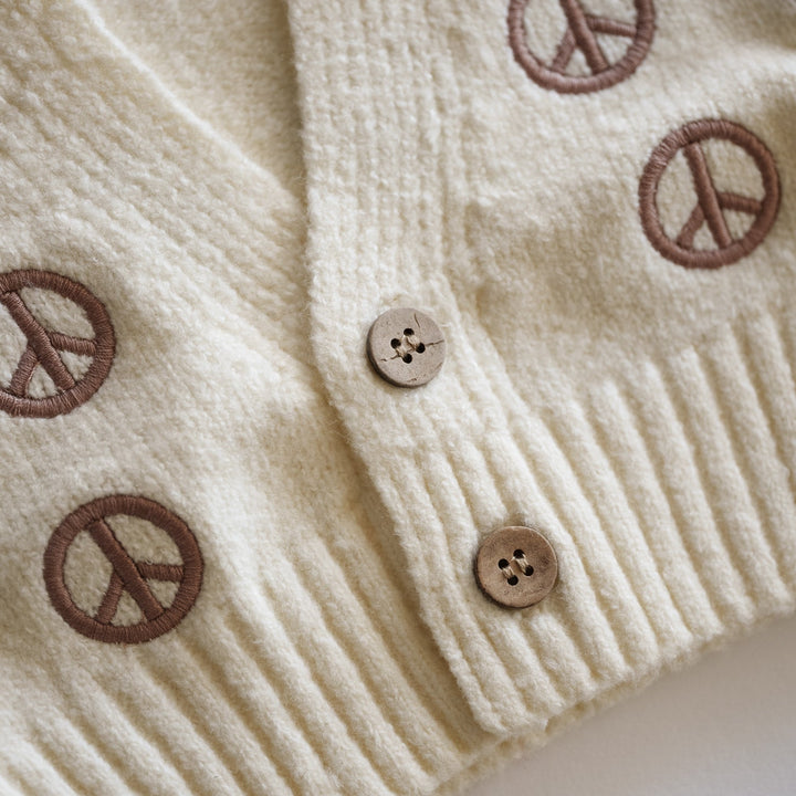 Peace Sign Knit Cropped Cardigan - shopatlasgrey