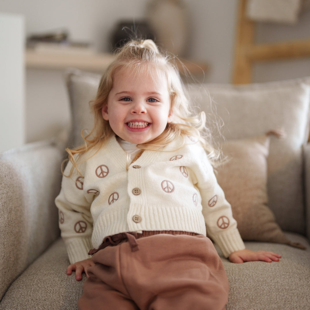 Peace Sign Knit Cropped Cardigan - shopatlasgrey