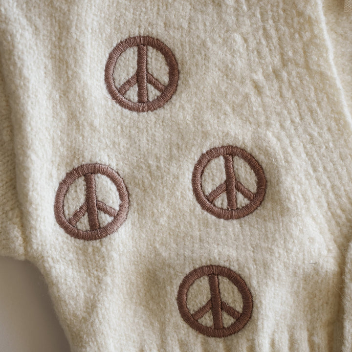 Peace Sign Knit Cropped Cardigan - shopatlasgrey