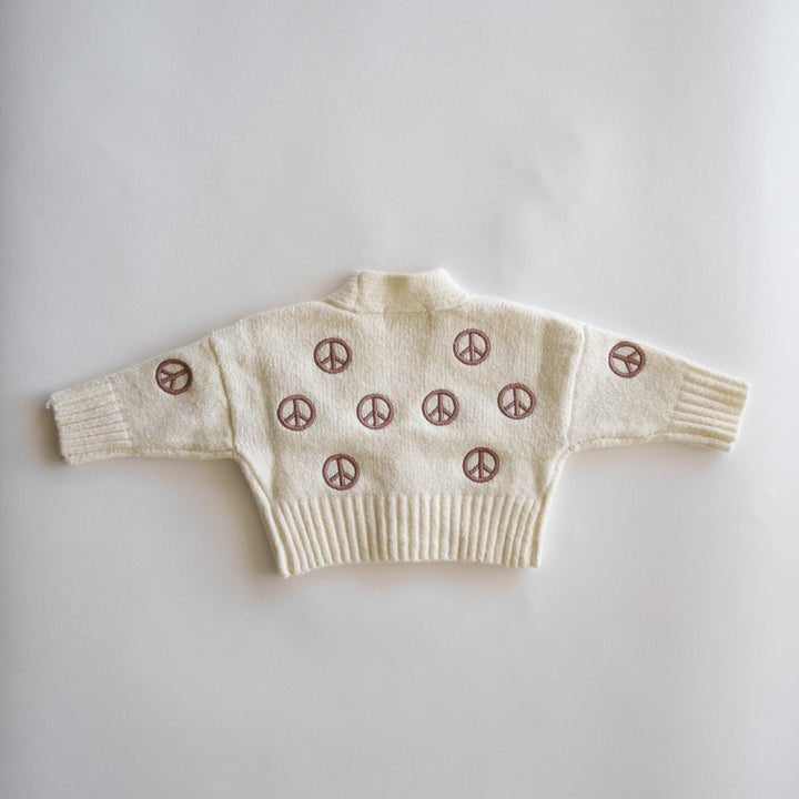 Peace Sign Knit Cropped Cardigan - shopatlasgrey