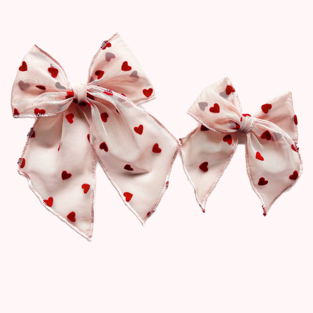 Pink Sheer Flocked Heart Elle Bow - shopatlasgrey