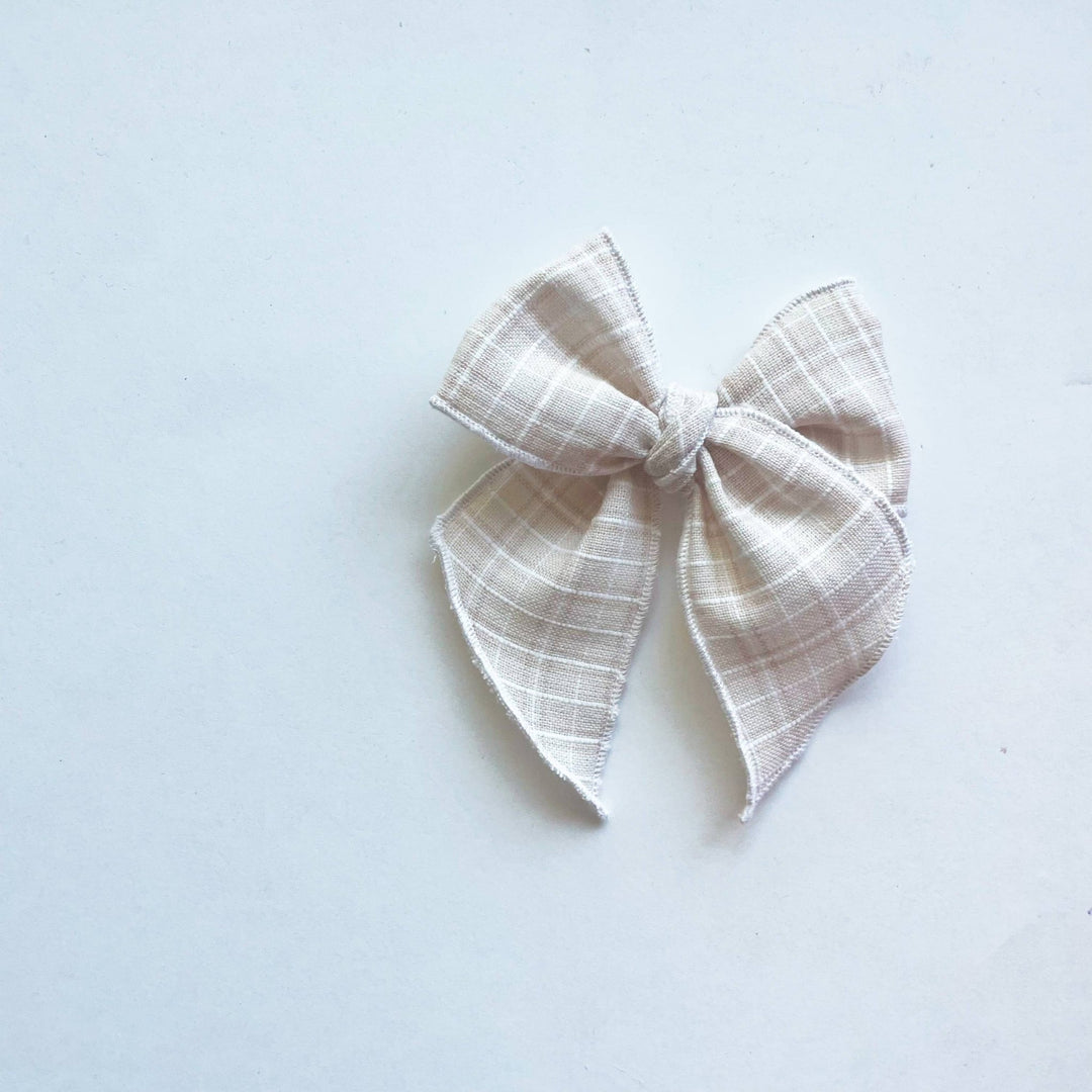 Tan & Pink Plaid Elle Bow - shopatlasgrey