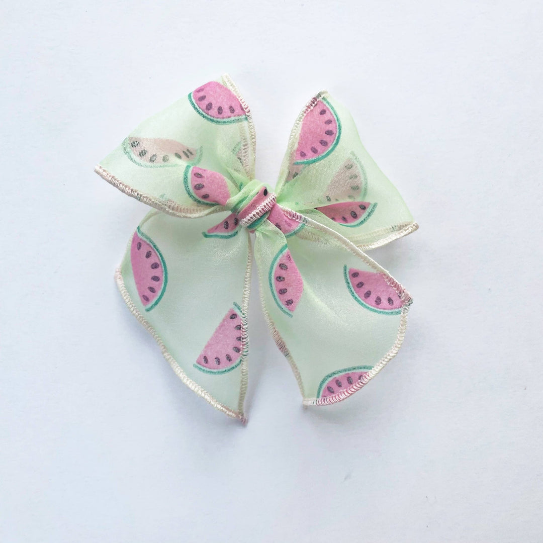 Watermelon Mint Flocked Sheer Elle Hair Bow - shopatlasgrey