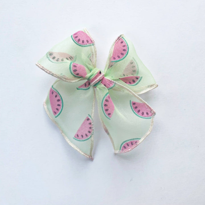 Watermelon Mint Flocked Sheer Elle Hair Bow - shopatlasgrey