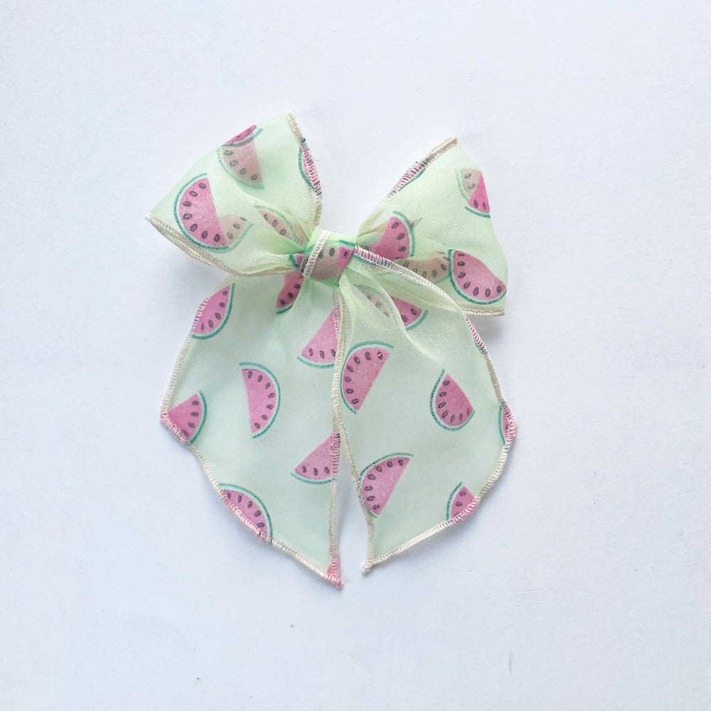 Watermelon Mint Flocked Sheer Elle Hair Bow - shopatlasgrey