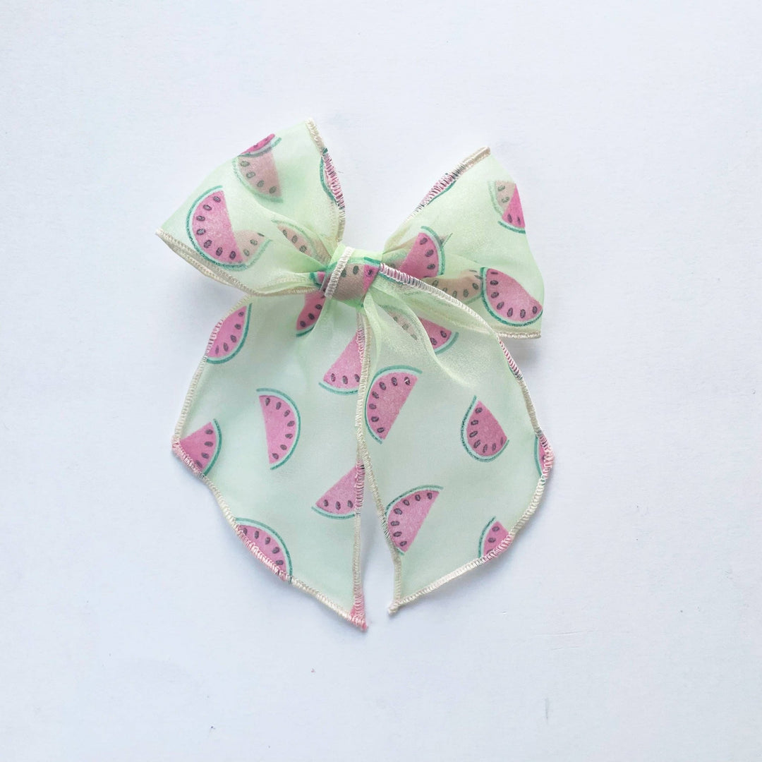 Watermelon Mint Flocked Sheer Elle Hair Bow - shopatlasgrey