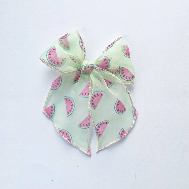 Watermelon Mint Flocked Sheer Elle Hair Bow - shopatlasgrey