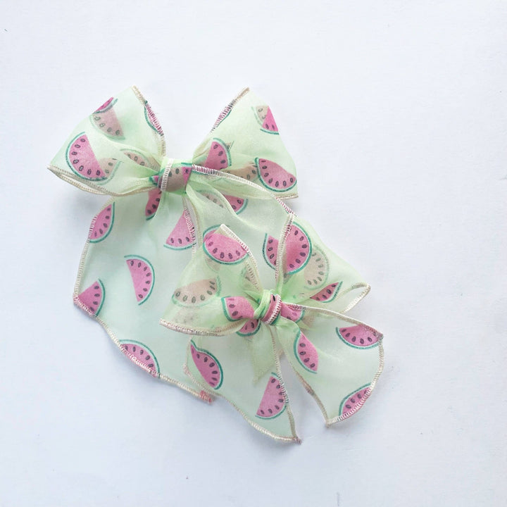 Watermelon Mint Flocked Sheer Elle Hair Bow - shopatlasgrey